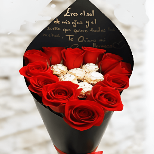 Individueller Strauß mit roten Rosen und Ferrero
